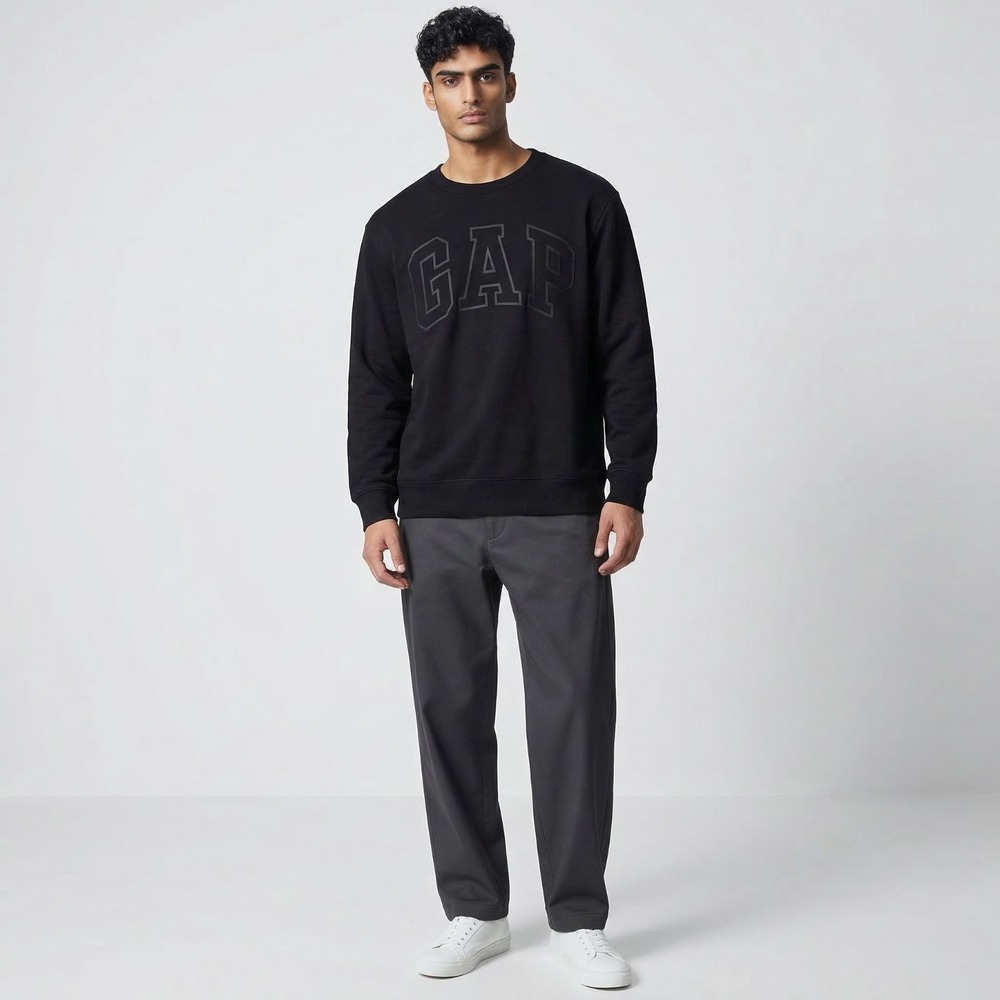 GAP Mens‎ Fleece Crewneck Pullover Sweatshirt Size XXL Black Big Graphic Print